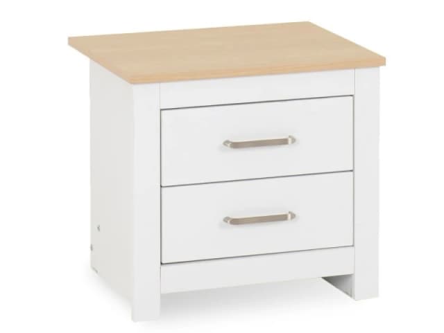 Seconique Portland White and Oak 2 Drawer Bedside Table