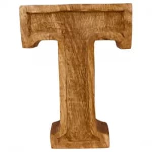 Hand Carved Wooden Embossed Letter T