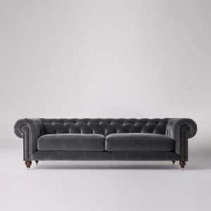 Swoon Winston Velvet 4 Seater Sofa - 4 Seater - Granite