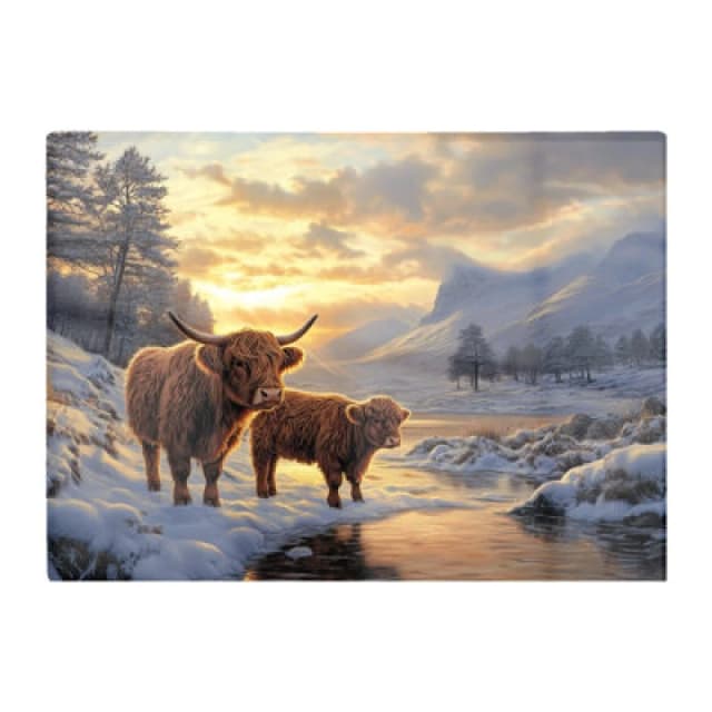 Warren Reed Designer Highland Cows By The Lake Glass Chopping Board
