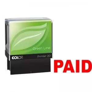 Colop Green Line P20 Self Inking Word Stamp PAID 35x12mm Red Ink -
