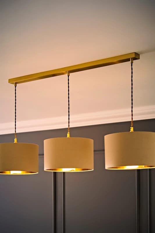 ValueLights ValueLights Reni Metallic Drum Shade 3 Drop Bar Brushed Gold Diner Ceiling Light with Bulbs in Natural Natural One Size Unisex 50594060641