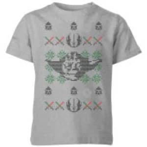 Star Wars Yoda Face Knit Kids Christmas T-Shirt - Grey - 11-12 Years