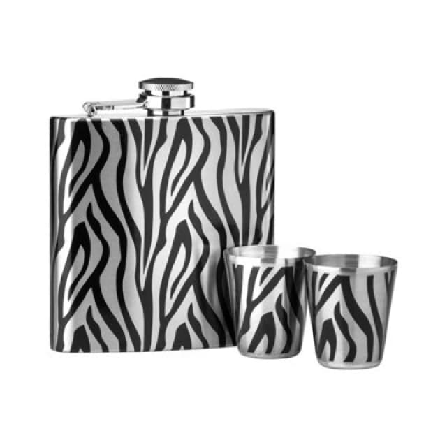Premier Housewares Stylish Zebra Design Hip Flask Set, Durable Hip Flask For Men, Glamorous Design Alcohal Flask For Everyone Multi