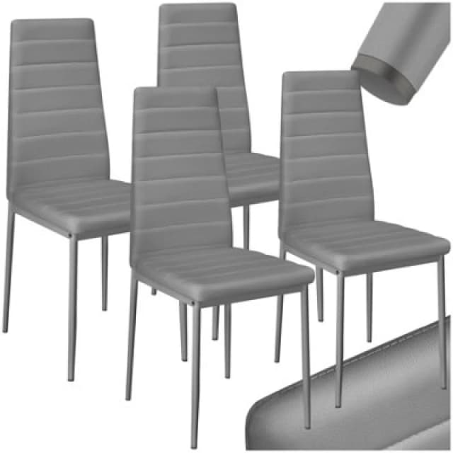 Tectake Set Of 4 Dining Chairs - High Backrest, Padded, Synthetic Leather - Grey
