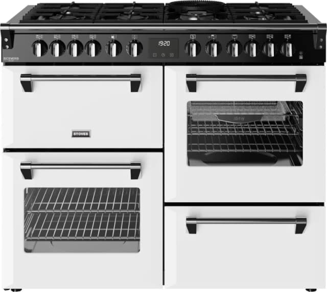 Stoves Richmond Deluxe 110DF 110cm wide Dual Fuel Range Cooker with Gas Hob - Ice White - A Rated