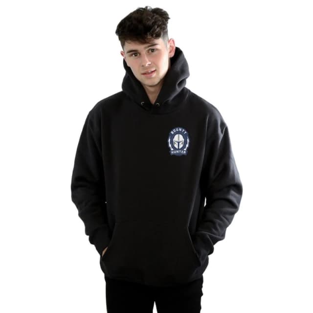 Star Wars Star Wars Men The Mandalorian Bounty Hunter Badge Breast Print Hoodie in Black Size: Small Black S Male 5059400121025