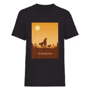 Star Wars: The Mandalorian Mens Retro Style Poster T-Shirt (L) (Black)