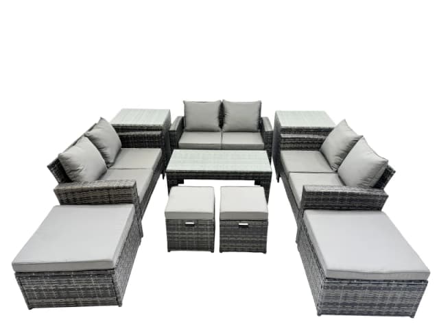 Fimous Outdoor Love Sofa Set &Oblong Coffee Table 4 Stools 2 Side Table in Dark Grey Dark Grey Unisex