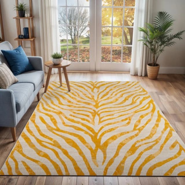 Livabliss Scandi Boho Zebra Mustard Cybele Area Rug 160 X 220 Cm - Easy Care, Non Shedding, Ideal For Living Room & Bedroom