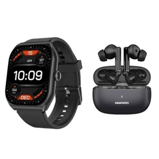 Daewoo Daewoo 2 PCs 'Active Plus' Smartwatch & Bluetooth True Wireless Earphones in Black One Size Unisex 5024996984606