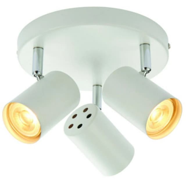 Loops Triple Adjustable Head Ceiling Spotlight Matt White Round GU10 Kitchen Downlight White