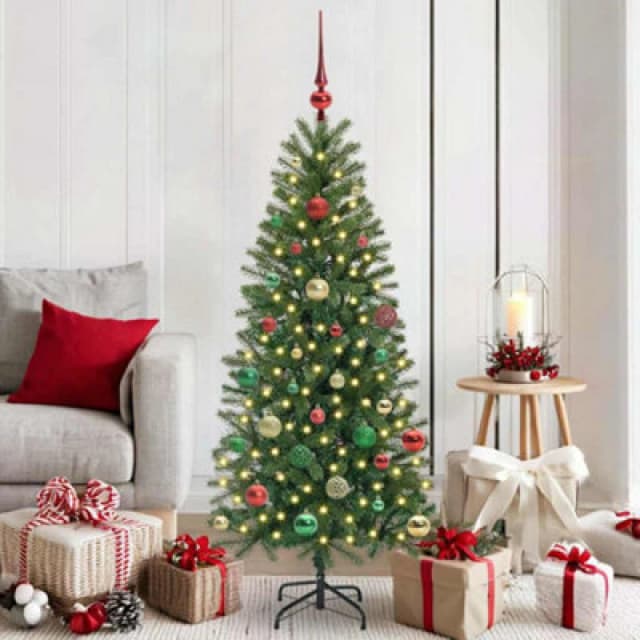 vidaXL Artificial Christmas Tree with 150 LEDs, Multicolour Balls Green 150 x 75cm PE and PVC, Green 3397349