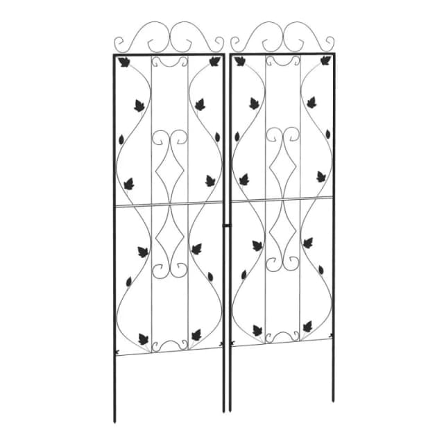 Outsunny 2pk Leaf Design Metal Trellis, Black 84H-055V00BK