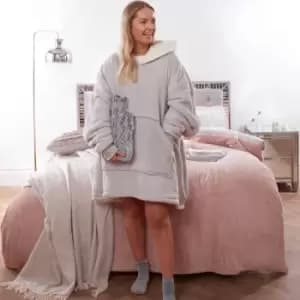 Super Soft Sherpa Hoodie Fleece Blanket - Silver