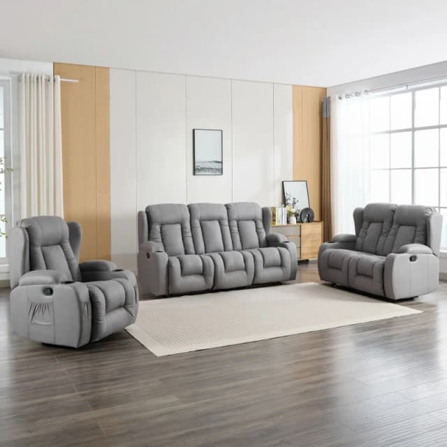 More4Homes Caesar 1+2+3 Seater Grey Technology Fabric Modern Manual Recliner Sofa Set Grey