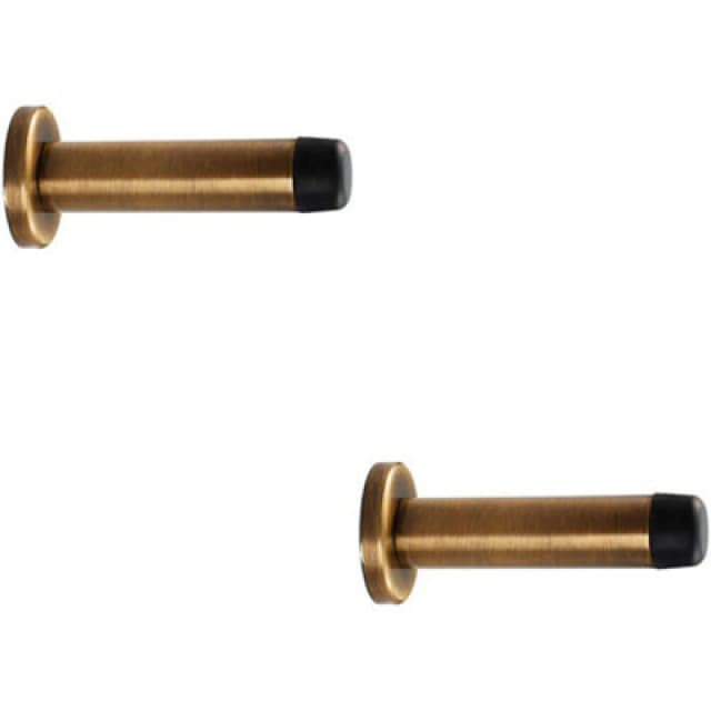 Loops 2x Rubber Tipped Doorstop Cylinder with Rose Wall Mounted 70mm Antique Brass Metallics