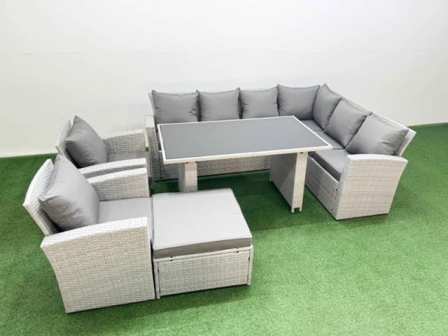 Fimous Outdoor Garden Furniture Sets 9 Seater Wicker Rattan Light Grey Light Grey Unisex