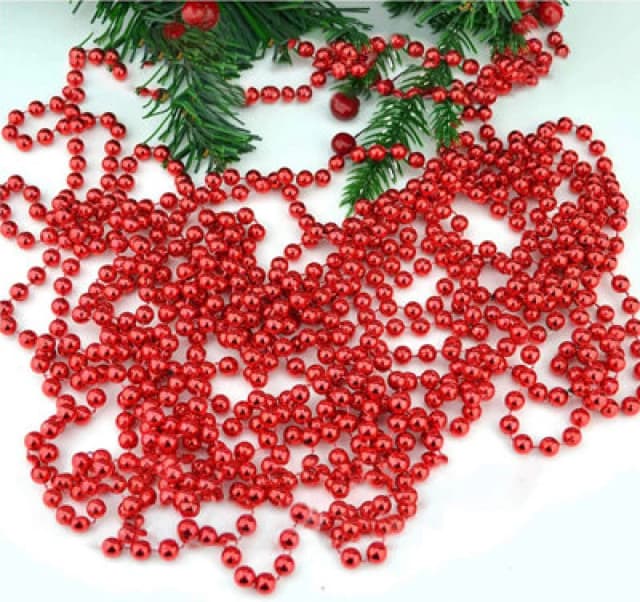 Shatchi Metallic 24ft Red Hanging Bead Garland Christmas Tree Xmas Home Room Decor Party Tinsel String Chain