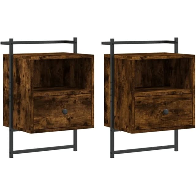 Vidaxl Bedside Cabinets Wall-mounted 2 Pcs Smoked Oak 40X30X61cm Engineered Wood, Brown 833438