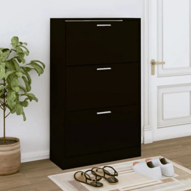Vidaxl Shoe Cabinet Black 63X24X103cm Engineered Wood