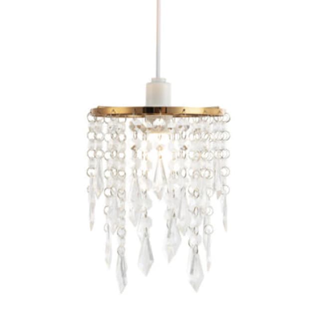 Happy Homewares Modern Waterfall Design Gold Pendant Shade With Clear Acrylic Droplets And Beads