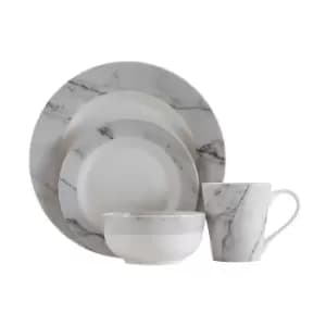 16 Piece White/Grey Marble Effect Dinner Set