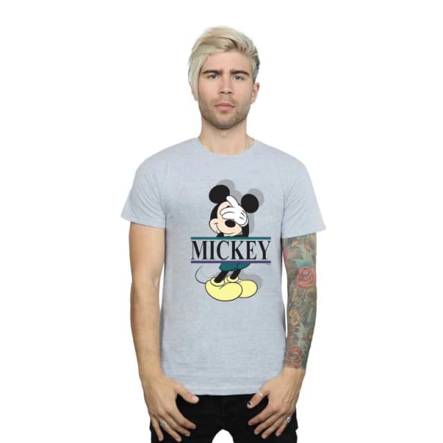 Disney Men Mickey Mouse Letters T-Shirt in Grey Size: Small Grey S Male 5057981032754