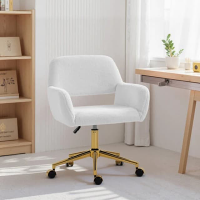 HOMCOM Swivel Office Chair, Vanity Desk Chair with Adjustable Height, Wheels in Cream Cream Unisex