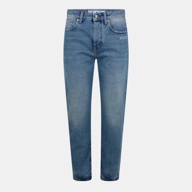 Off White Womens Mid-Rise Straight Leg Jeans Blue/White female 26 L32
