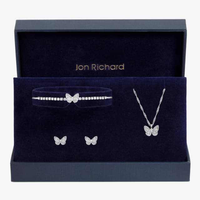 Jon Richard Silver Crystal Butterfly Trio Set - Gift Box Jewellery Sets One Size Silver 40050611000