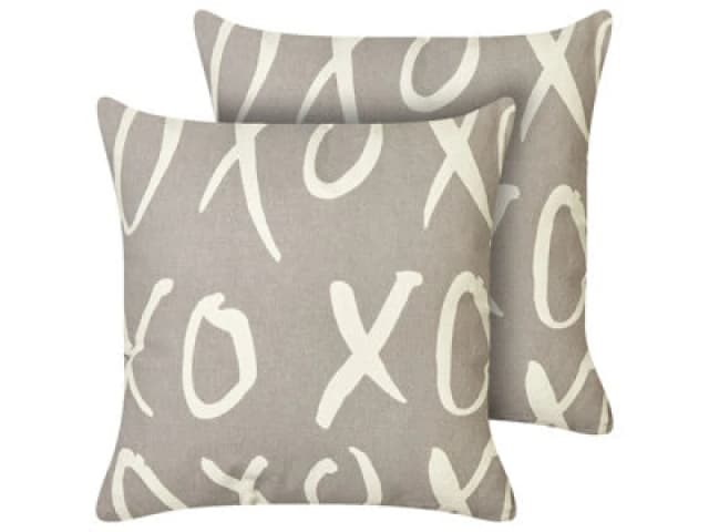 Beliani Set Of 2 Decorative Cushions Telopea Cotton 45 X 45cm Grey Text