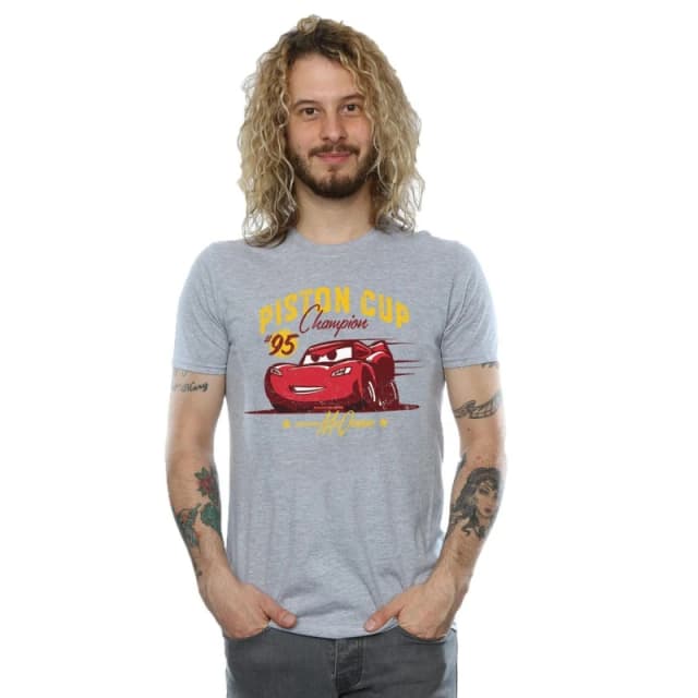 Disney Men Cars Piston Cup Champion T-Shirt in Grey Size: Small Grey S Male 5057245928991
