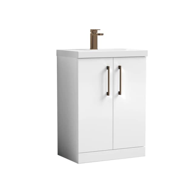Balterley Level Modern Bathroom 2 Soft Close Door & Mid-Edge Vanity Unit Basin, Gloss White, 600mm