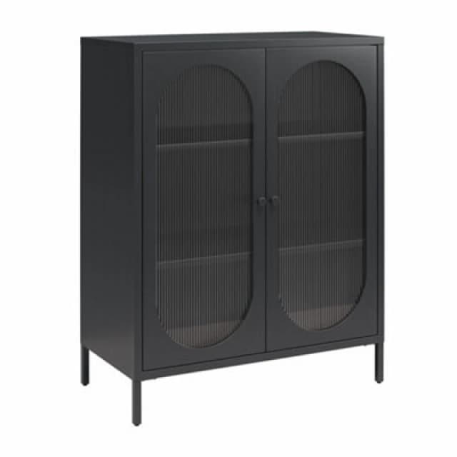 Dorel Luna Metal Cabinet With 2 Fluted Glass Doors Black