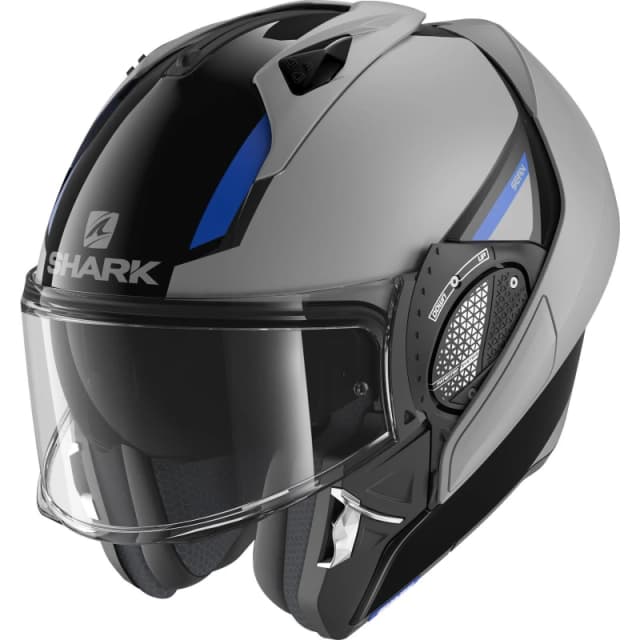 Shark Evo-GT Sean Flip Front Motorcycle Helmet XS Dual Black Silver Blue (KSB) Dual Black Silver Blue