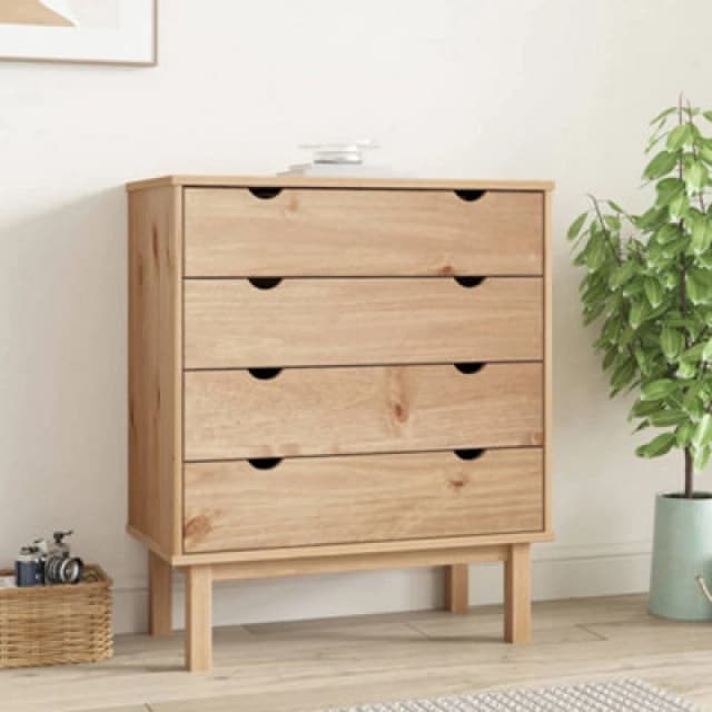 Vidaxl Drawer Cabinet Otta 76.5X39.5X90Cm Solid Wood Pine, Brown 348582