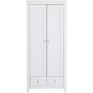 White Wardrobe with 2 Doors and 2 Drawers Storage Cloths Unit Cabinet for Bedroom Furniture,79x50x180cm(WxDxH) - White - Hmd Furniture