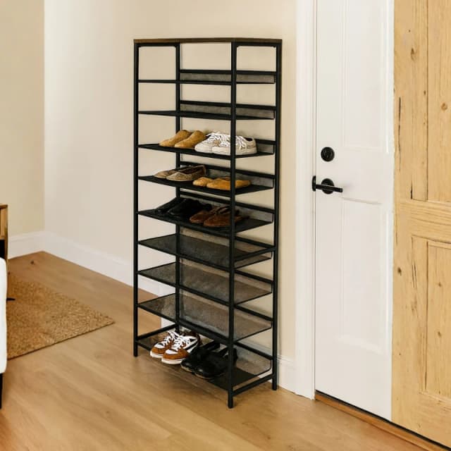Storvo 10 Tier Tall Hallway Shoe Rack in Brown Brown Unisex
