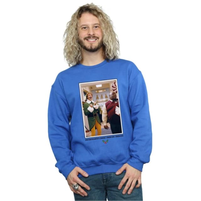 Elf Elf Men OMG Santa Photo Sweatshirt in Blue Size: Small Blue S Male 5057981620944