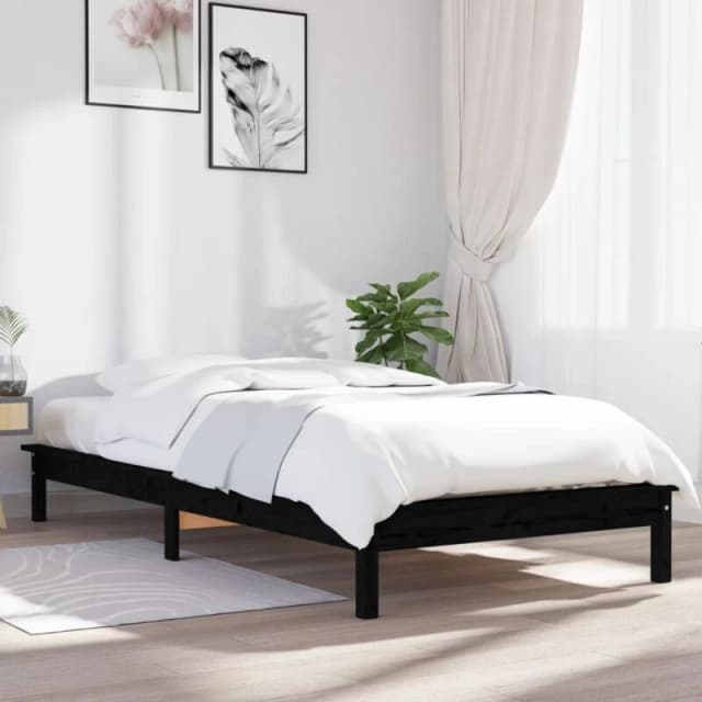JINLEFU 820530 Bed Frame without Mattress Black 90x200cm Solid Wood vidaXL JRVDZX-820530_DE