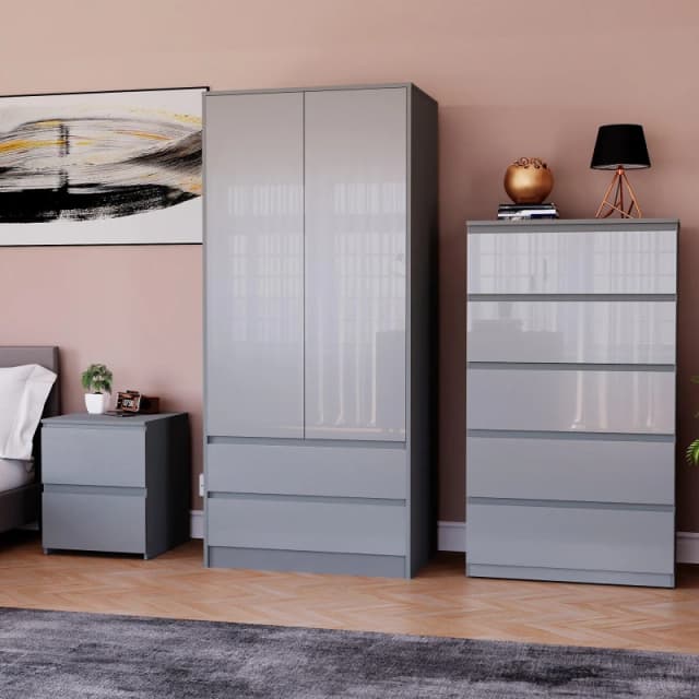 Lassic Vida Designs Glinton Gloss 3 Piece Bedroom Set 3 Grey unisex 3 Piece