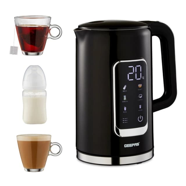 Geepas 1.7L Digital Electric Kettle 2200W Digital Display 5 Temperature Levels Black unisex