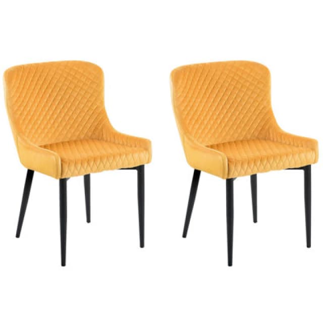 Beliani Set Of 2 Dining Chairs Solano Velvet Yellow
