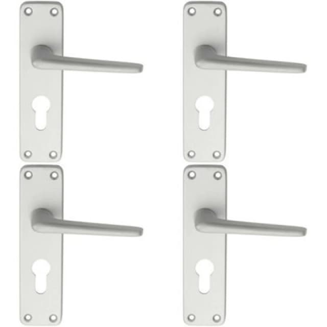 Loops 4x PAIR Straight Tapered Lever on Euro Lock Backplate 152 x 41mm Satin Aluminium Multi