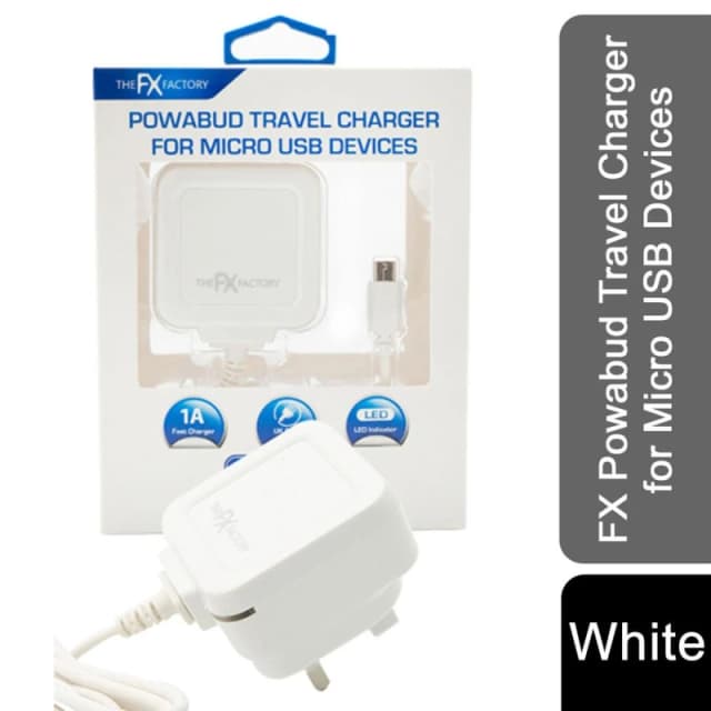 FX Factory Fast Charging Powabud for Micro USB Devices - White. CE & ROHS Certified