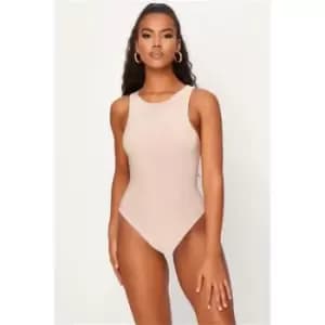 I Saw It First Stone Double Layer Slinky Racer Neck Bodysuit - Brown