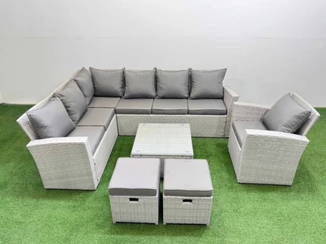 Fimous 9 Seater Corner Sofa Sets with Coffee Table Chair 2 Small Stools in Light Grey Light Grey Unisex