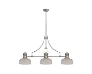 3 Light Telescopic Ceiling Pendant E27 With 26.5cm Prismatic Glass Shade, Polished Nickel, Clear