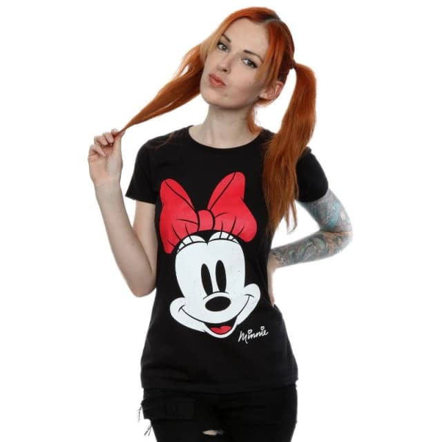Disney Minnie Mouse Distressed Face Cotton T-Shirt Black female